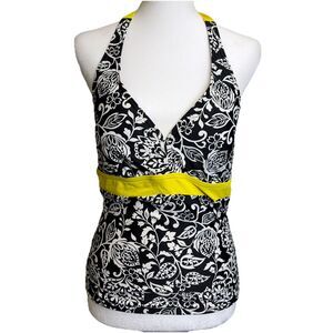 Down East Basics Tankini Swimsuit Top Sz M Women’s Black White Halter Beach Swim